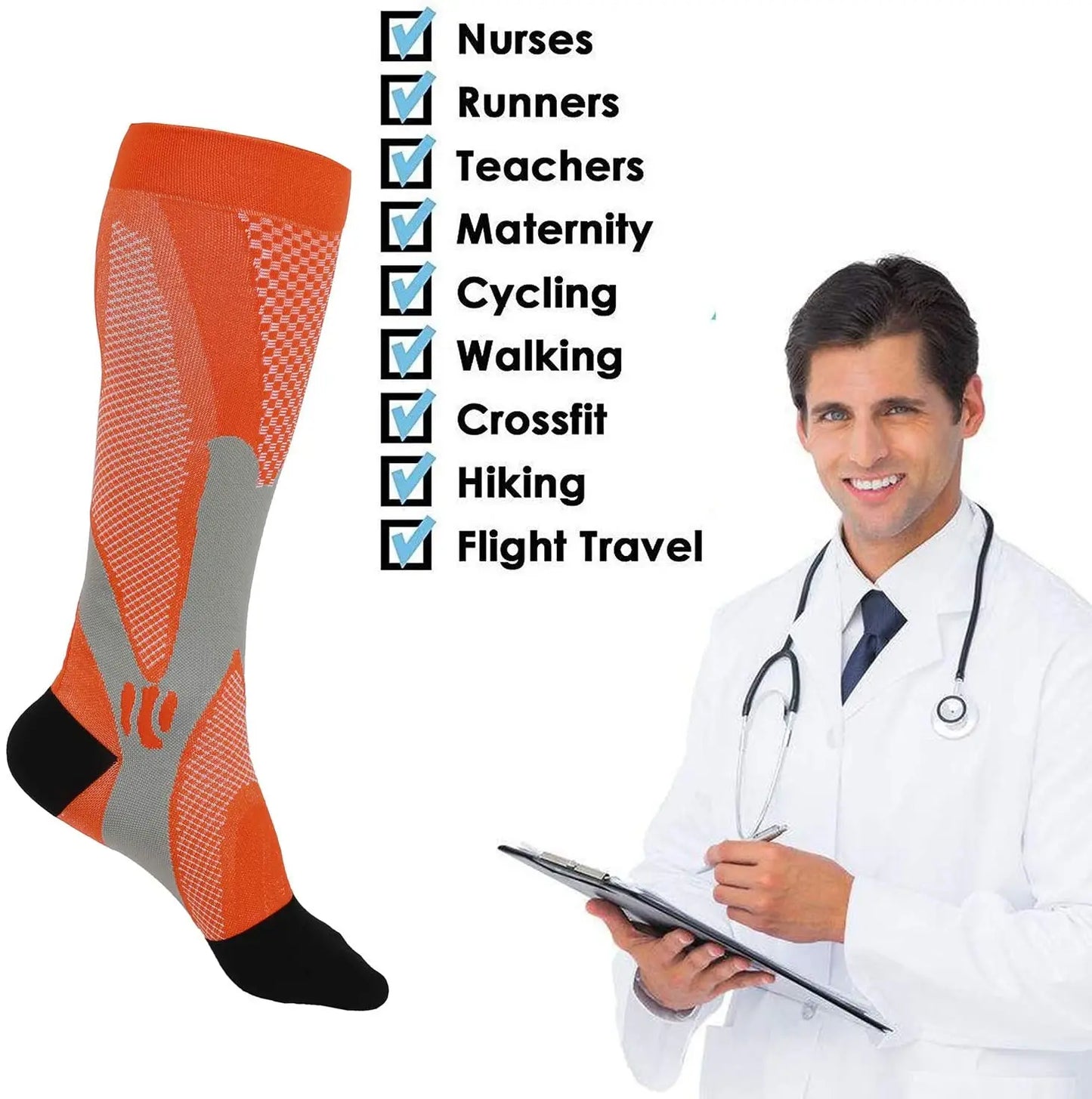 20-30 mmHg Running Compression Socks for Men & Women - Ideal for Sports, Nursing, Rugby, Marathon, Cycling, Football & Varicose Veins