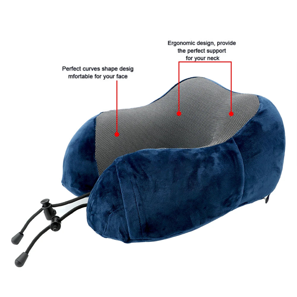 Soft U-Shaped Memory Foam Travel Pillow: Cervical Neck Support Cushion for Airplane Comfort