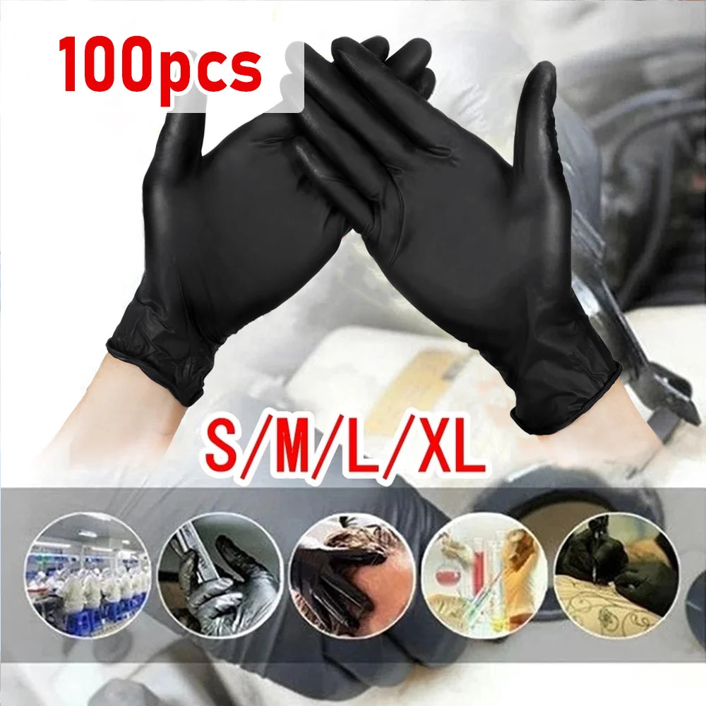 100pcs Black Nitrile Gloves 7mil - Latex-Free, Powder-Free for Kitchen & Household Cleaning