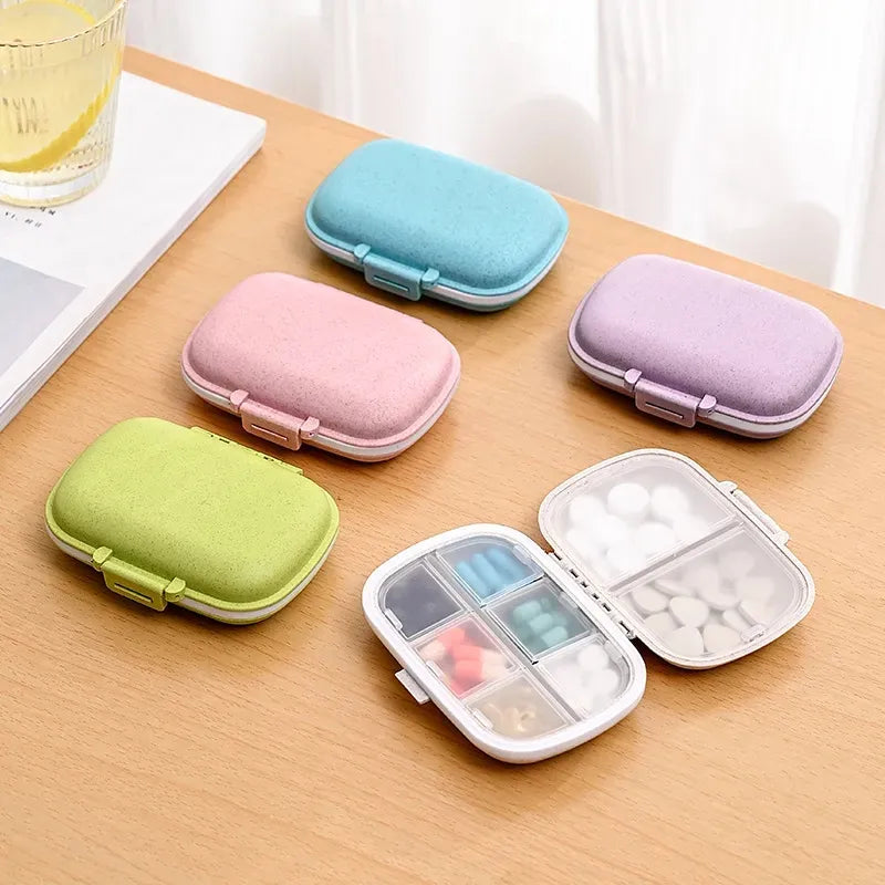 8-Grid Travel Pill Organiser with Seal Ring - Compact Wheat Straw Medicine Container