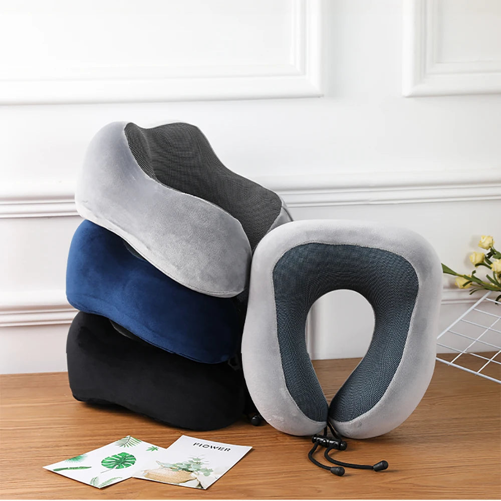 Soft U-Shaped Memory Foam Travel Pillow: Cervical Neck Support Cushion for Airplane Comfort