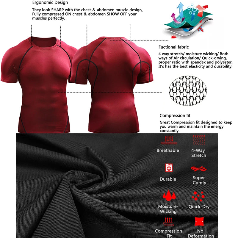 Athletic Compression Quick Dry Elastic T-Shirt Men's Sport, Running, Gym