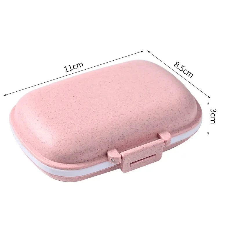 8-Grid Travel Pill Organiser with Seal Ring - Compact Wheat Straw Medicine Container