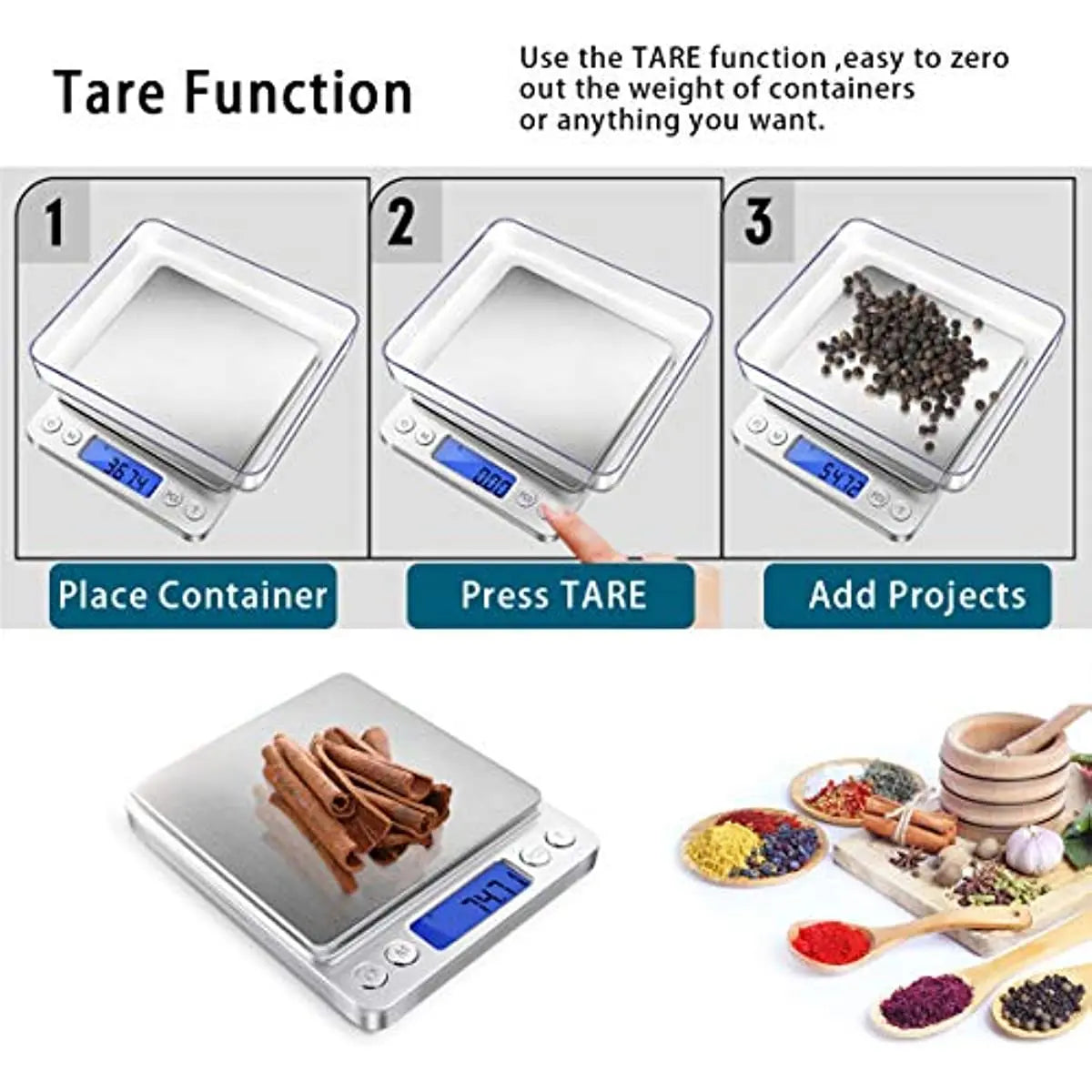 Digital Kitchen and Jewellery Scale - 3000g/0.1g Precision, Food and Gram Weight Measurement with LCD and Tare Function