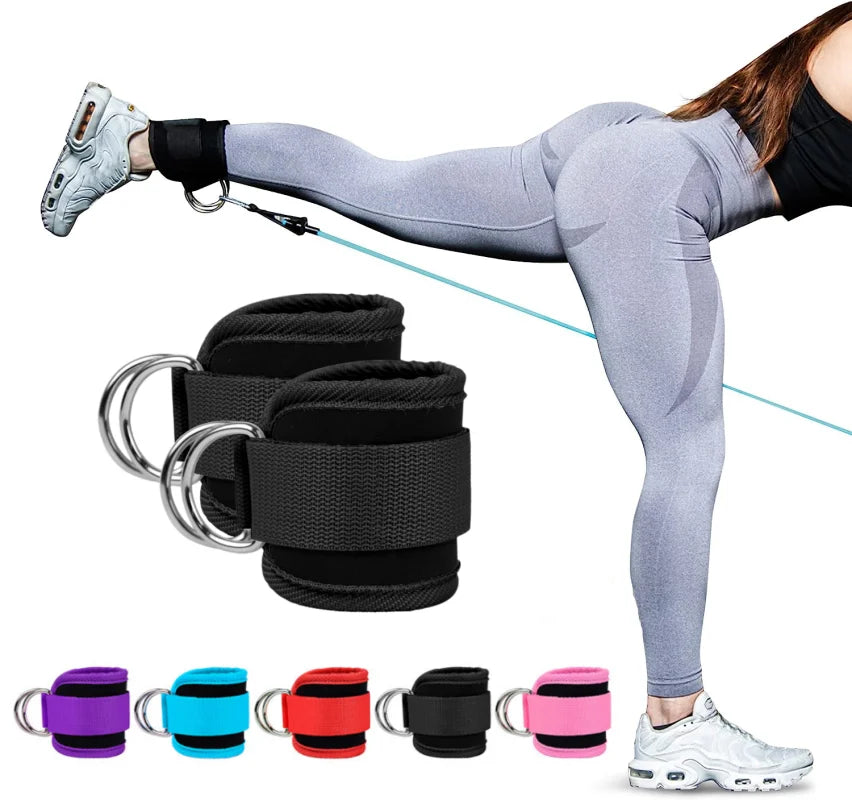 Double D-Ring Gym Ankle Straps: Adjustable Neoprene Padded Cuffs for Leg Training and Support