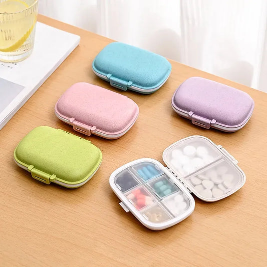 8-Grid Travel Pill Organiser with Seal Ring - Compact Wheat Straw Medicine Container