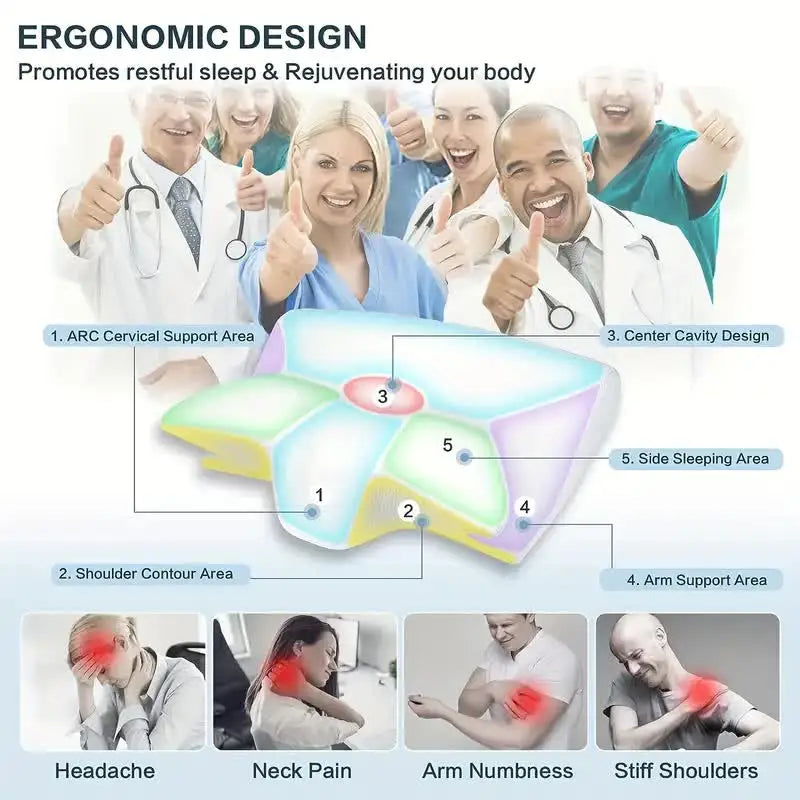 Orthopaedic Memory Foam Neck Pillow: Butterfly Design for Cervical Support and Massage
