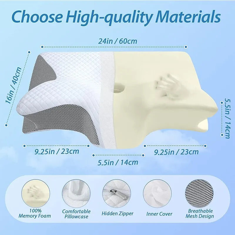 Orthopaedic Memory Foam Neck Pillow: Butterfly Design for Cervical Support and Massage