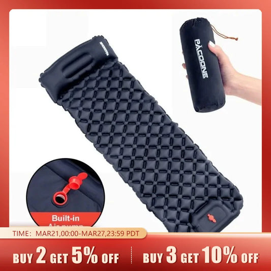 Ultralight Inflatable Camping Mattress with Built-In Pump and Pillows - Ideal for Hiking