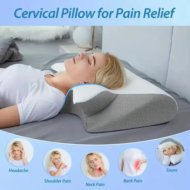 Orthopaedic Memory Foam Neck Pillow: Butterfly Design for Cervical Support and Massage